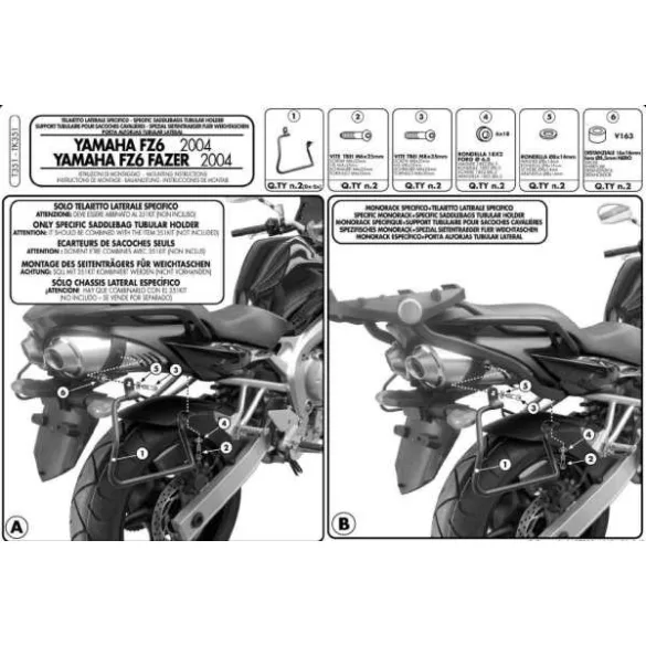 KAPPA OLDALSÓ TÁSKATARTÓ (NYEREGTÁSKA) YAMAHA FZ6 '04-'06