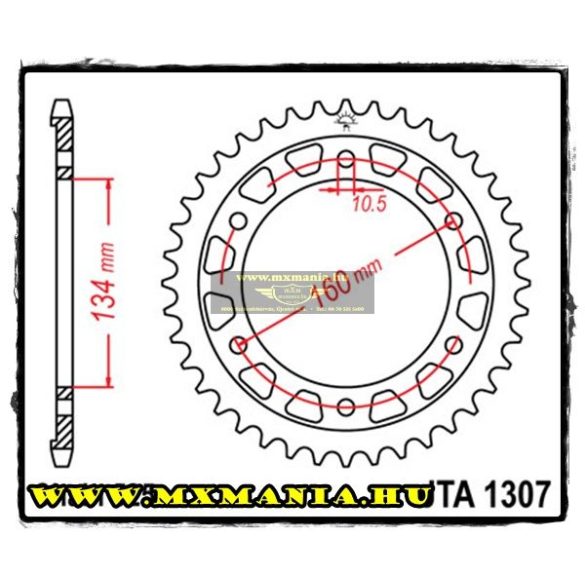 JT Sprockets hátsó lánckerék, ALU 1307, Honda Road CBR600