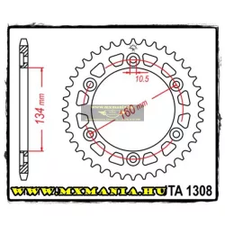   JT Sprockets hátsó lánckerék, ALU 1308, Honda Road CBR/RC51/VTR
