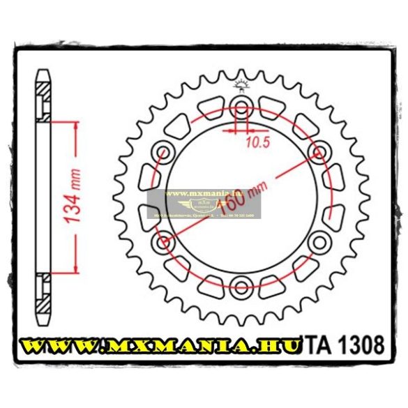 JT Sprockets hátsó lánckerék, ALU 1308, Honda Road CBR/RC51/VTR