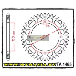   JT Sprockets hátsó lánckerék, ALU 1465, Kawasaki Off Road KX65, Suzuki RM65