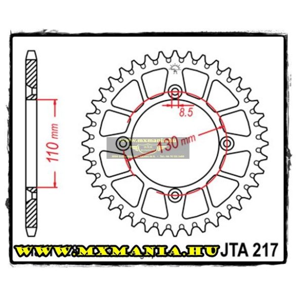 JT Sprockets hátsó lánckerék, ALU, 217, Honda CR80-85