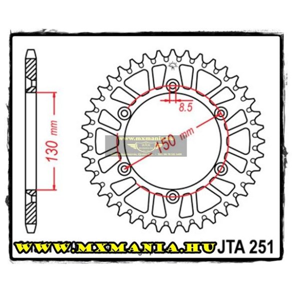 JT Sprockets hátsó lánckerék, ALU, 251=245/2, Yamaha OffRoad motorokhoz