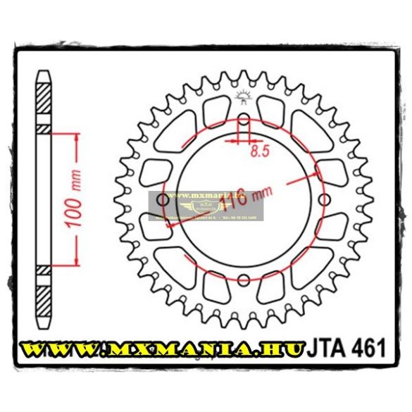 JT Sprockets hátsó lánckerék, ALU 461, Kawasaki KX80-100, Suzuki RM100