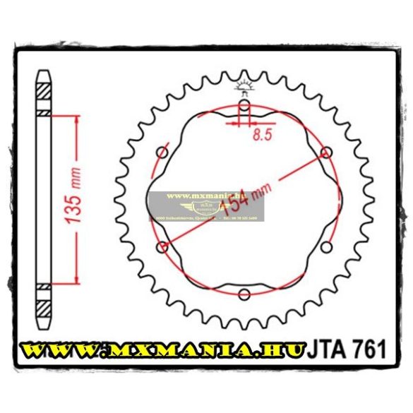 JT Sprockets hátsó lánckerék, ALU 761, Ducati utcai motorokhoz