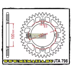   JT Sprockets hátsó lánckerék, ALU 798,  Suzuki RM80-85, Yamaha YZ 80-85