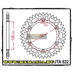   JT Sprockets hátsó lánckerék, ALU 822, Husqvarna, Gas-Gas, Suzuki OffRoad motorokhoz