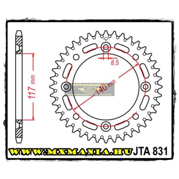 JT Sprockets hátsó lánckerék, ALU 831, Yamaha YZ80