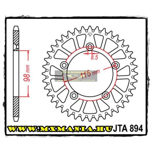 JT Sprockets hátsó lánckerék, ALU 894, KTM SX60-65/ XC65