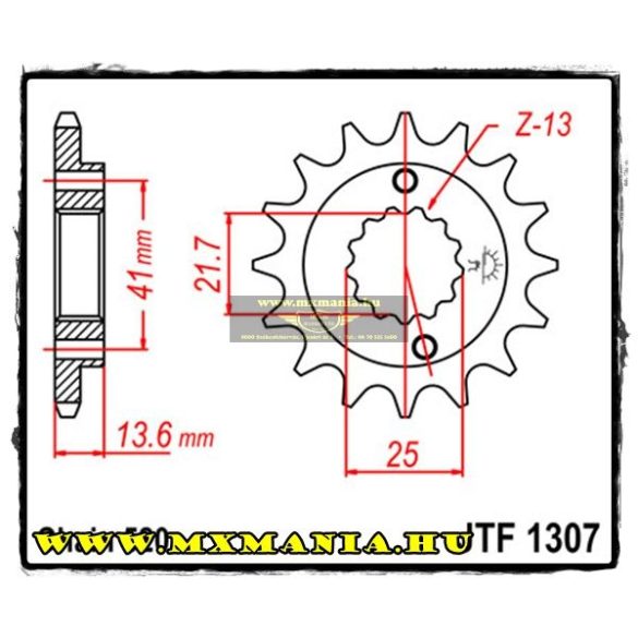 JT Sprockets első lánckerék, R 1307, Honda XR650, KawasakiZX-6R/600/636