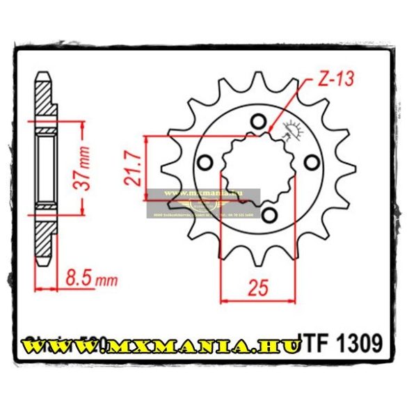 JT Sprockets első lánckerék, 1309, Honda TRX/XR, Polaris500