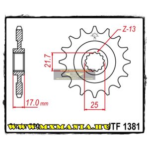 JT Sprockets első lánckerék, 1381, Honda CB-CBR500