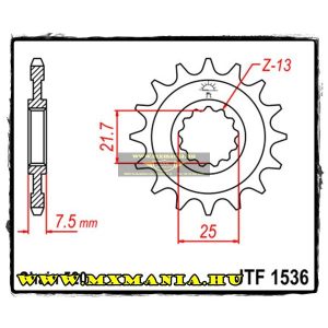 JT Sprockets első lánckerék, 1536, Kawaski KSF/ZX-6R/ZX600-636