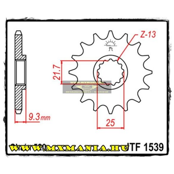 JT Sprockets első lánckerék, 1539, Kawasaki EX-250-250R-300