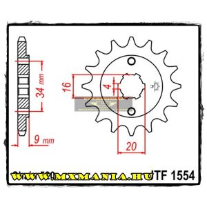 JT Sprockets első lánckerék, 1554, Yamaha YFS/TT-R/DT, Hyosung GT/GV