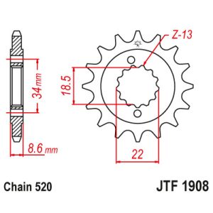 JT Sprockets első lánckerék, R 1908, KTM Road motorokhoz, Duke 390, RC390...