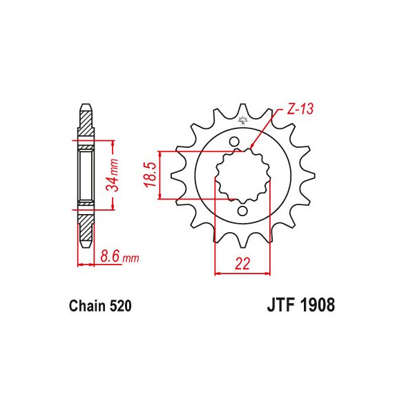 JT Sprockets első lánckerék, R 1908, KTM Road motorokhoz, Duke 390, RC390...