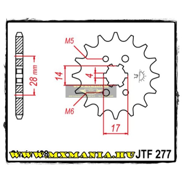 JT Sprockets első lánckerék, 277, Aprilia 125 RS/RS4, Honda TRX/CRF