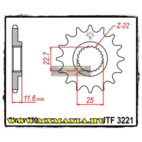 JT Sprockets első lánckerék, 3221, Polaris ATV 250-300-325-330-350-400-500