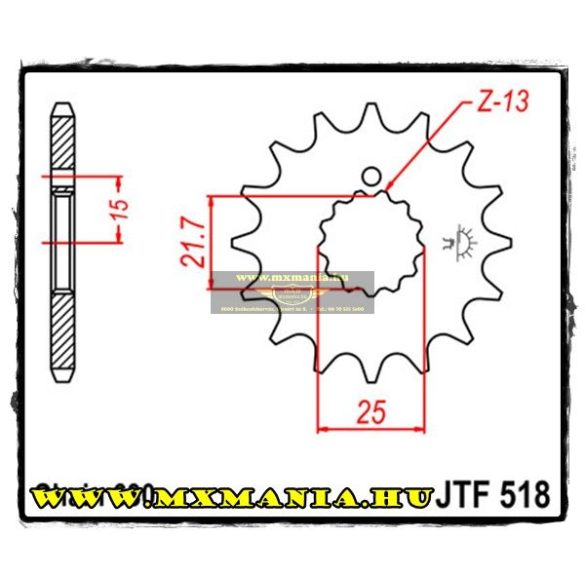 JT Sprockets első lánckerék, 518, Kawasaki KZ/Z650/GPZ/KZ/GSX/GS/RE5