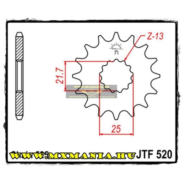 JT Sprockets első lánckerék, 520, Cagiva, Hyosung,Kawasaki, Suzuki,Triumph,Yamaha utcai motorokhoz