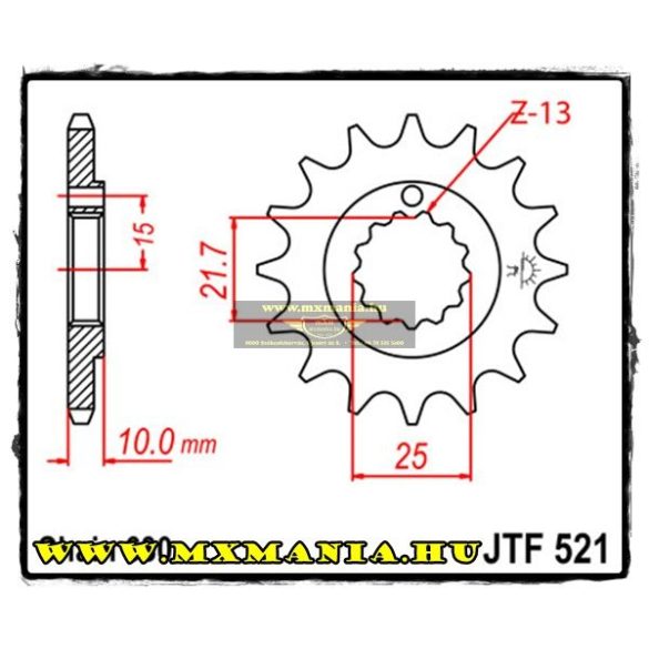 JT Sprockets első lánckerék, 521, Kawasaki KZ/Z900/Z1000