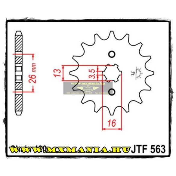 JT Sprockets első lánckerék, 563, Yamaha-Suzuki-Kawasaki 50-100ccm