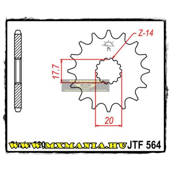 JT Sprockets első lánckerék, 564, Yamaha WR/YZ125/DT200/XVS, Gas-GasEX/XC EC R