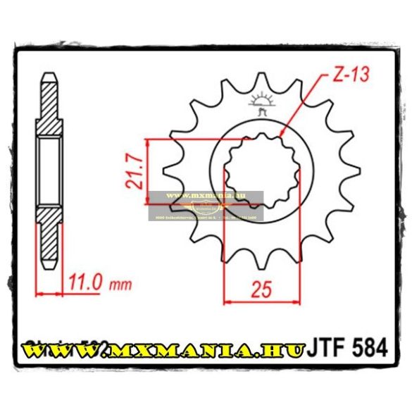 JT Sprockets első lánckerék, 584, Yamaha YZF-R/YZF/FZR/GTS