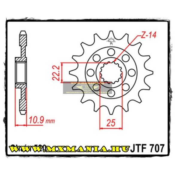 JT Sprockets első lánckerék, 707, Aprilia 450 MXV, RXV/SXV