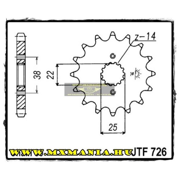 JT Sprockets első lánckerék, 726, Ducati 750 Indiana, Cagiva 750 Elefant Trail