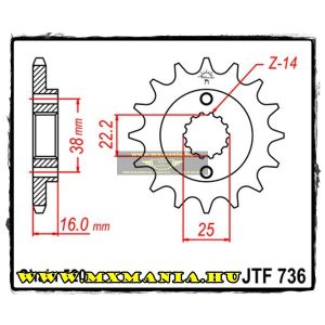 JT Sprockets első lánckerék, R 736, Ducati motortipusokhoz