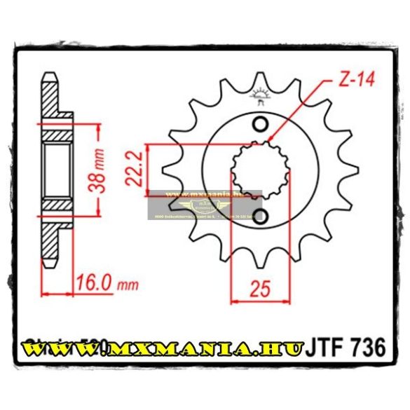 JT Sprockets első lánckerék, R 736, Ducati motortipusokhoz