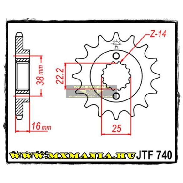 JT Sprockets első lánckerék, R 740, Ducati motortipusokhoz