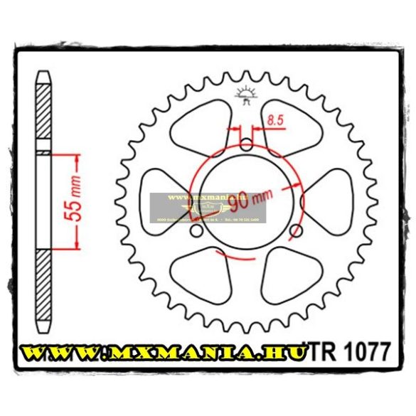 JT Sprockets hátsó lánckerék, 1077, Rieju Road 50