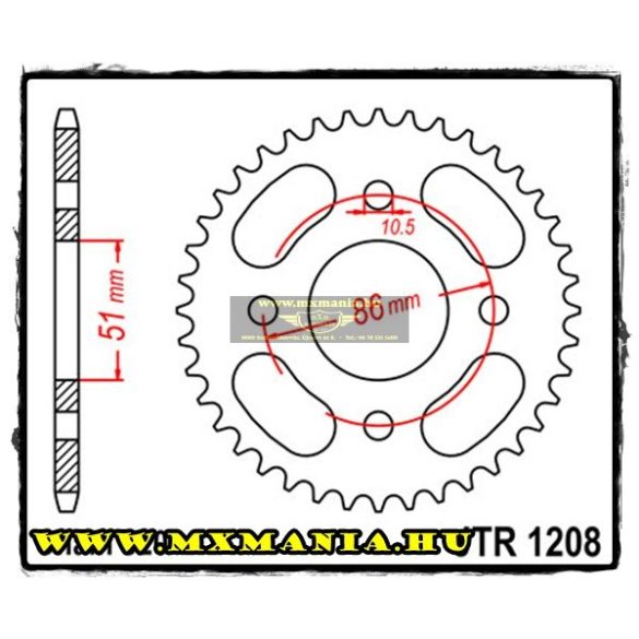 JT Sprockets hátsó lánckerék, 1208, Honda Off Road TLR200