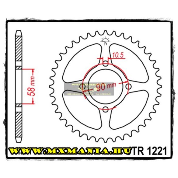 JT Sprockets hátsó lánckerék, 1221, Honda Road CBR125 R