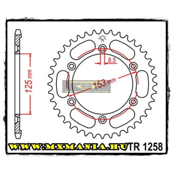 JT Sprockets hátsó lánckerék, 1258, Honda Road XR125 L