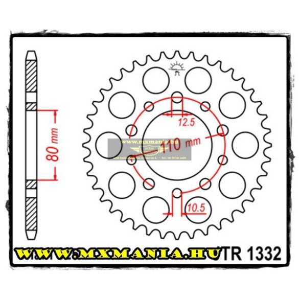 JT Sprockets hátsó lánckerék, 1332, Honda Road, Triumph Road motorokhoz