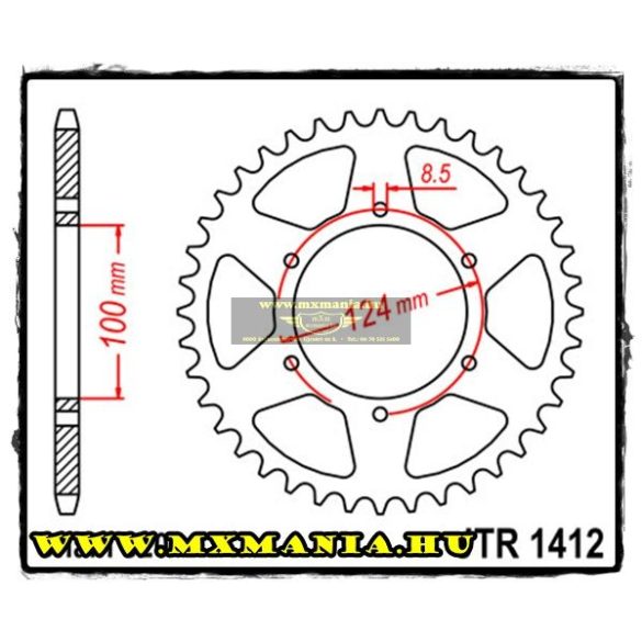 JT Sprockets hátsó lánckerék, 1412, Kawasaki ATV KXT250