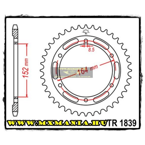 JT Sprockets hátsó lánckerék, 1839, Yamaha Road SR400-500