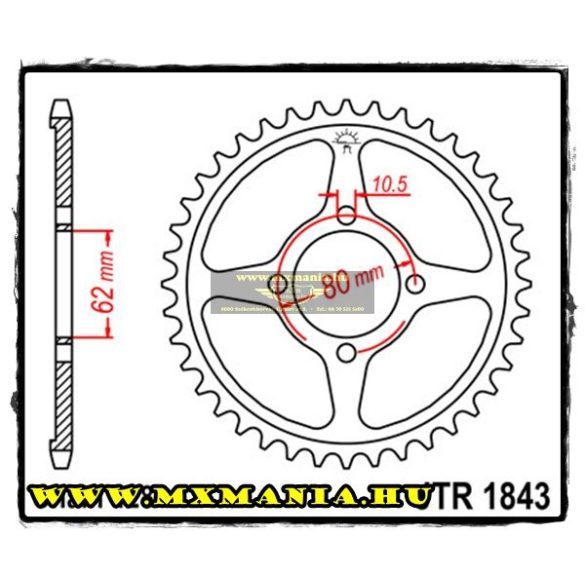 JT Sprockets hátsó lánckerék, 1843, Yamaha Off Road TT-R125