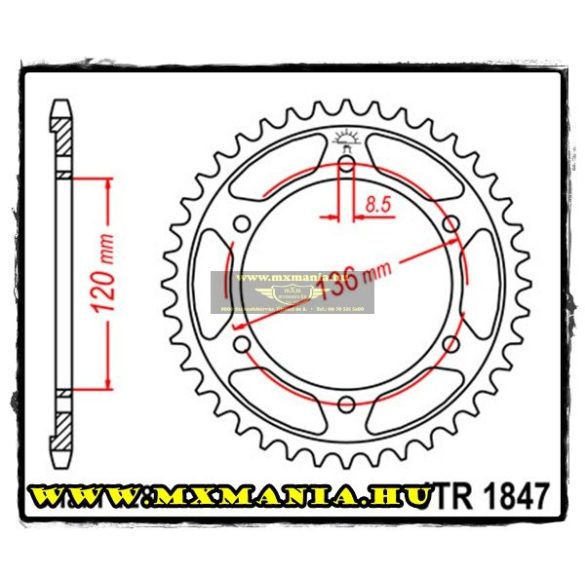 JT Sprockets hátsó lánckerék, 1847, Yamaha utcai motorokhoz