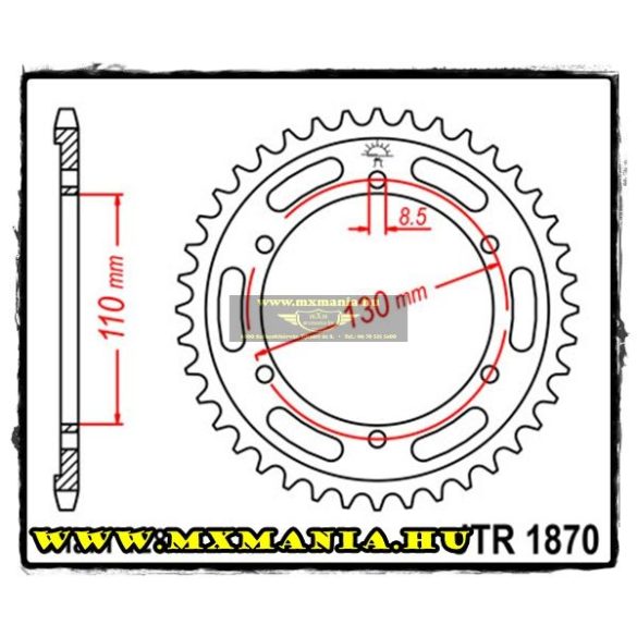 JT Sprockets hátsó lánckerék, 1870, Yamaha Road YBR250,Yamaha Road TZR125R