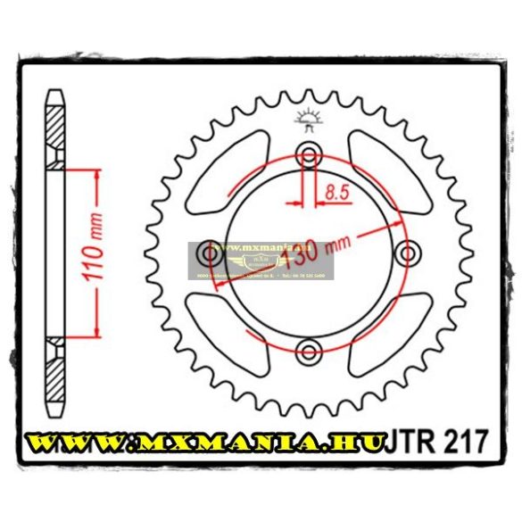 JT Sprockets hátsó lánckerék, 217, Honda CR80-85