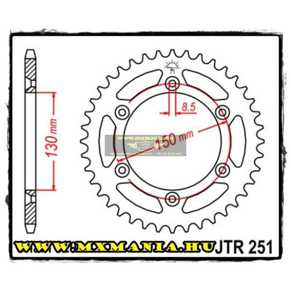 JT Sprockets hátsó lánckerék, 251, Yamaha OffRoad motorokhoz