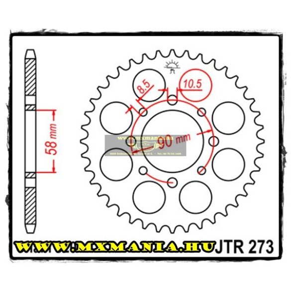 JT Sprockets hátsó lánckerék, 273, KTM 200 Duke125 Duke,  Honda CMX/CA/XL