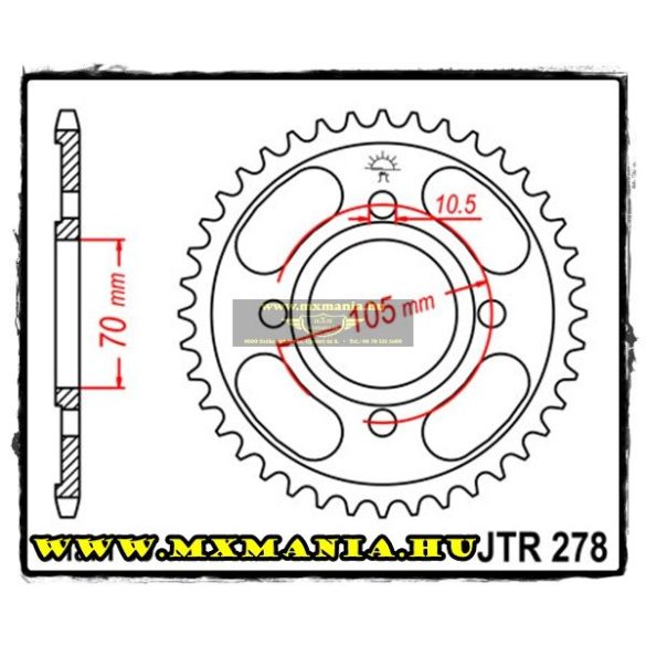 JT Sprockets hátsó lánckerék, 278, Honda CB/CJ