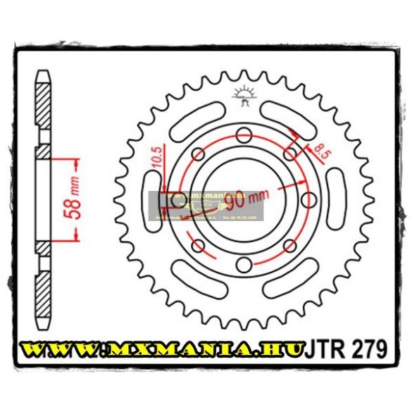 JT Sprockets hátsó lánckerék, 279, Honda utcai motorokhoz