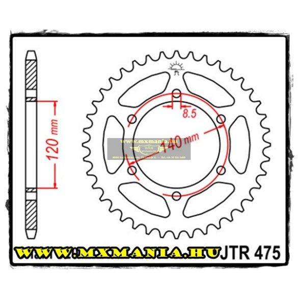 JT Sprockets hátsó lánckerék, 475, Kawasaki KL/KV 250